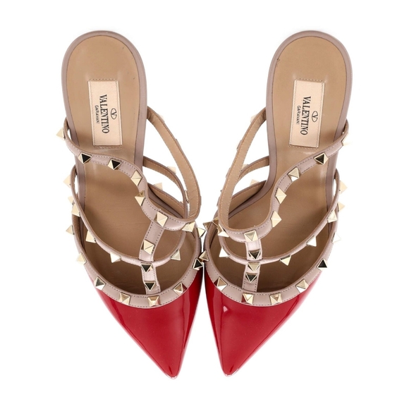 Valentino Garavani Women's Rockstud Heeled Mules Patent 95 Red - Picture 2 of 5